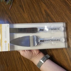 Wedding cake cutter knife and server jewel handles